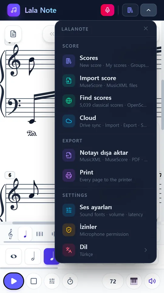 MusicXML, PDF, MIDI ve fazlası